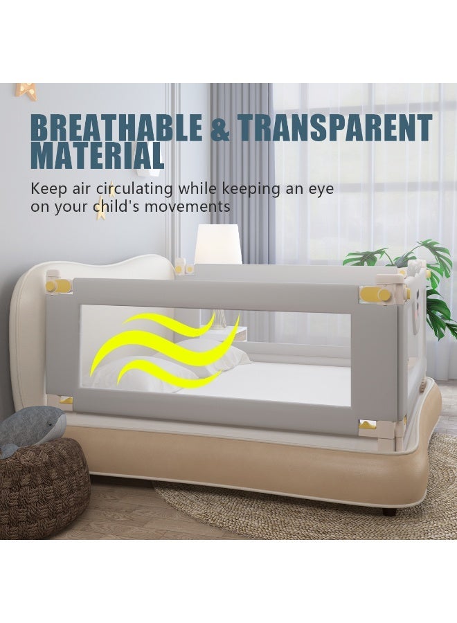 Meishida 3 Pieces Queen Bed Rails, No-Drill Baby Bed Rail Guard for Toddlers with Height Adjustment, Thickened Child Safety Side Railing Guards/Bedrail for Kids, Grey Bear Design (2M+2M+1.8M) - Image 3